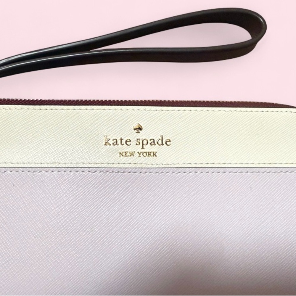 Kate Spade Colorblock Wristlet Wallet Cream Pastel Purple Burgundy Zip Clutch - Picture 4 of 6